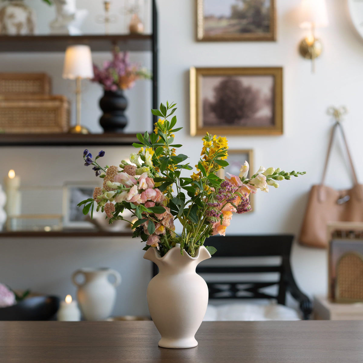 Ruffle Shaped Off-White Ceramic Tabletop Vase - product image 2