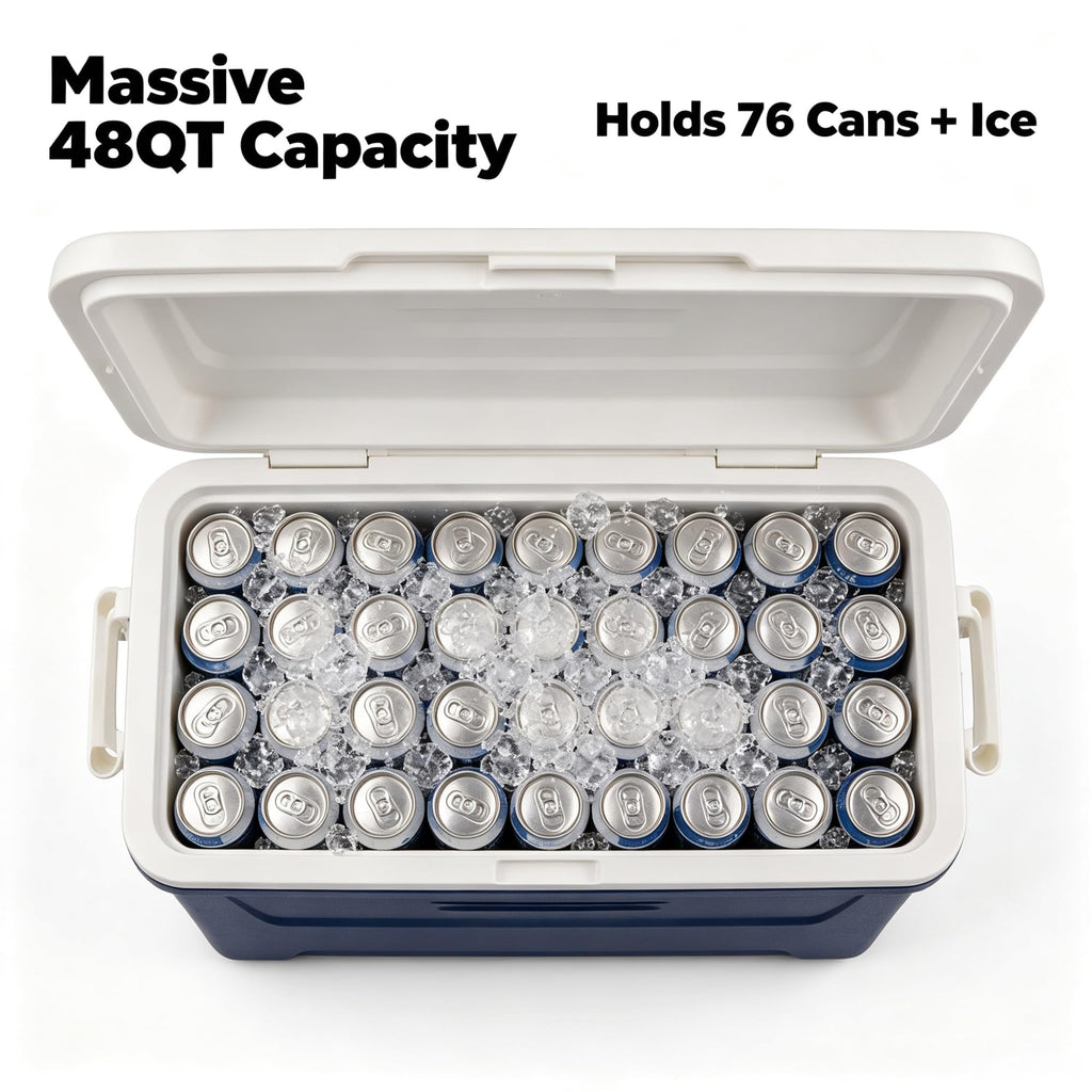 48QT Hard Sided Insulated Ice Chest Cooler Box, 45L Large Capacity Long Lasting Cooling Thermal With Stain Resistant Liner For Camping Beach Picnic Tailgating Family Outdoor Gatherings product image