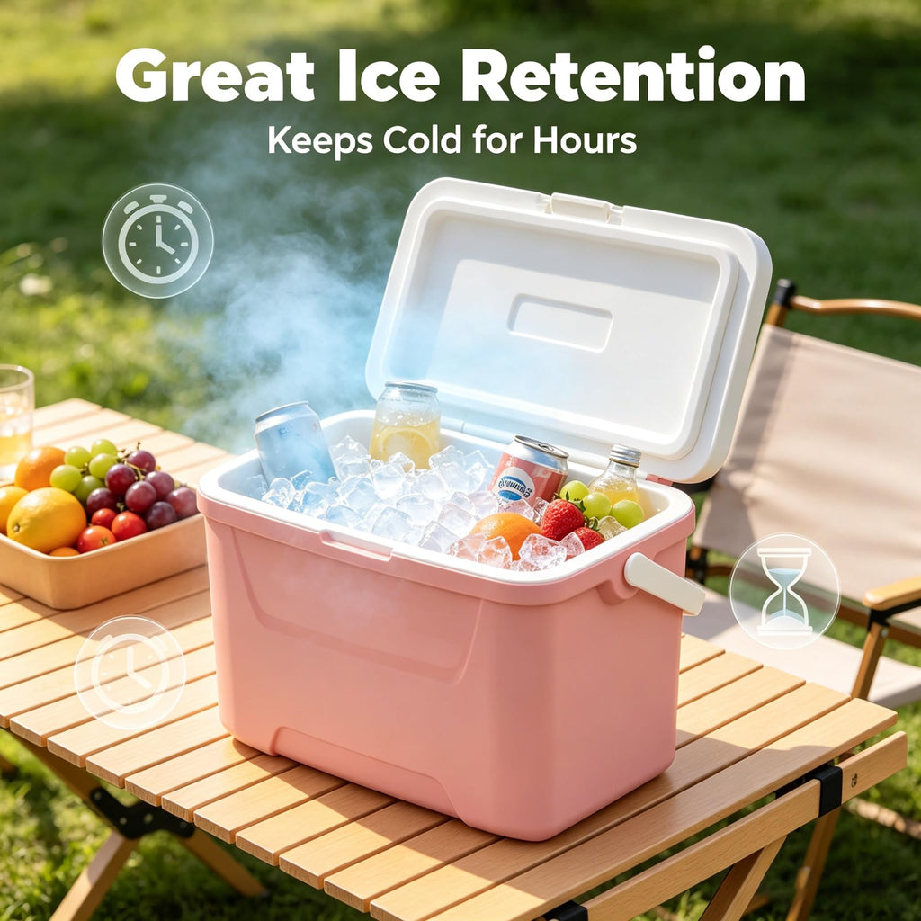 28QT Hard Sided Portable Insulated Ice Chest Cooler Box, 26L Ergonomic Curved Back Eco Foam Thermal Cooling For Camping Sports Day Trips Outdoor Road Travel product image