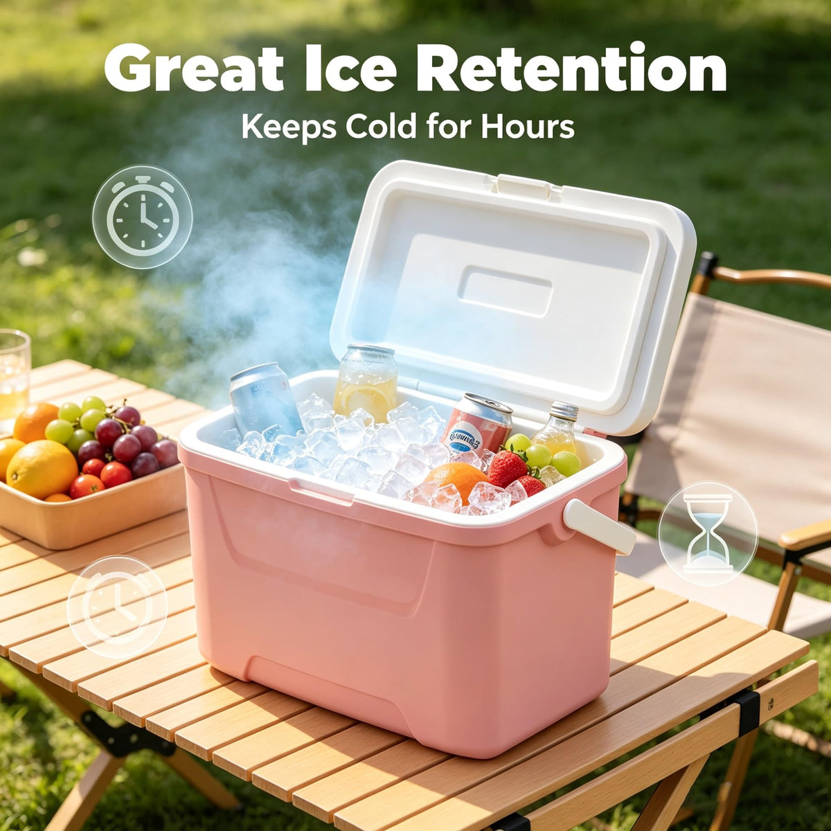 28QT Hard Sided Portable Insulated Ice Chest Cooler Box, 26L Ergonomic Curved Back Eco Foam Thermal Cooling For Camping Sports Day Trips Outdoor Road Travel product image