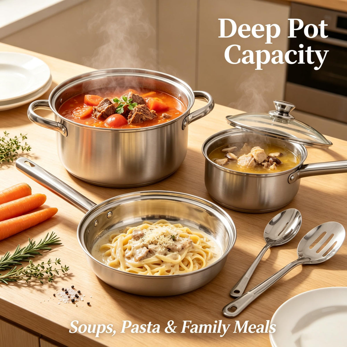 10 Piece Stainless Steel Cookware Set With Tri-Ply Base, Induction Compatible Pots Pans With Vented Glass Lids Cool Riveted Handles & Cooking Utensils, Dishwasher Safe Kitchen Kit product image
