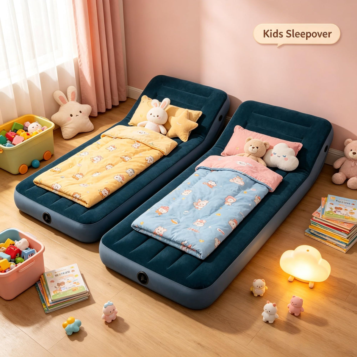 2 Pack Twin Size 10 Inch Inflatable Air Mattress, Flocked Top Vinyl Bed, 300 LBS Weight Capacity, 2-in-1 Valve, Pump Not Included For Indoor Outdoor Camping Guest Use product image