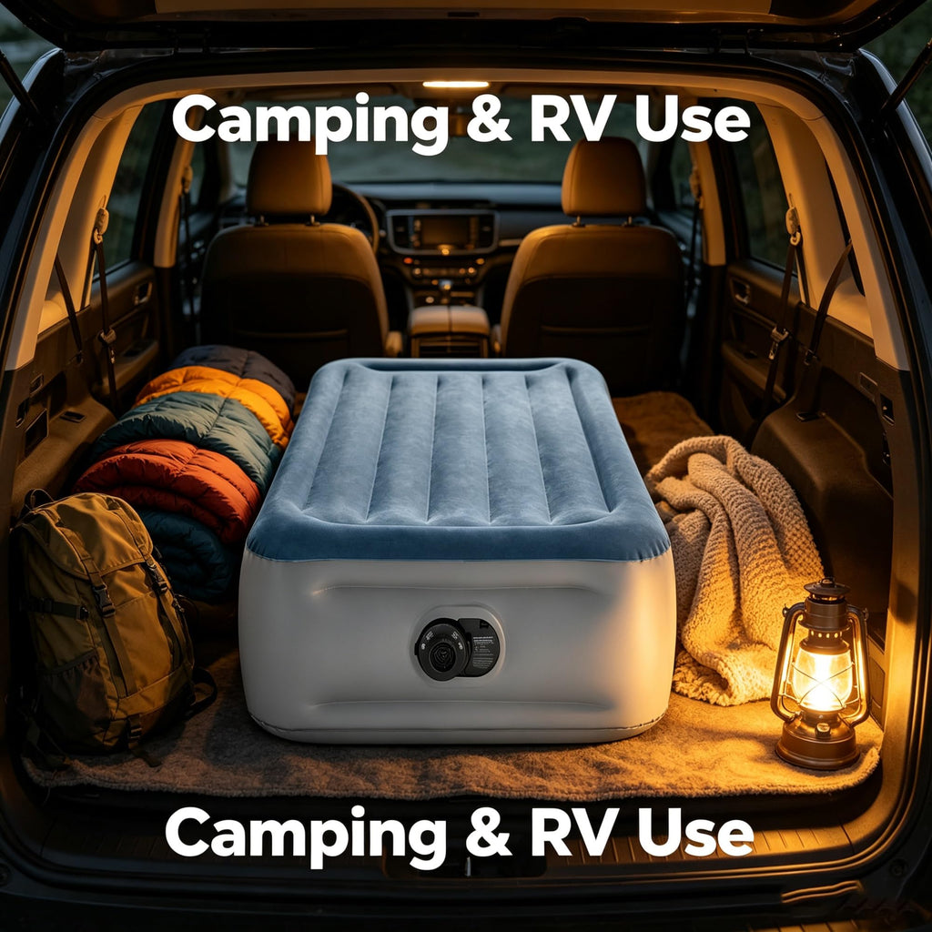 15 Inch Twin Essential Rest Dura-Beam Inflatable Air Mattress With Built-in Electric Pump, Velvet Flocked Top, Edge Reinforced Stable Bed, 300 LBS Capacity, Portable Carry Bag For Guest Camping Travel product image