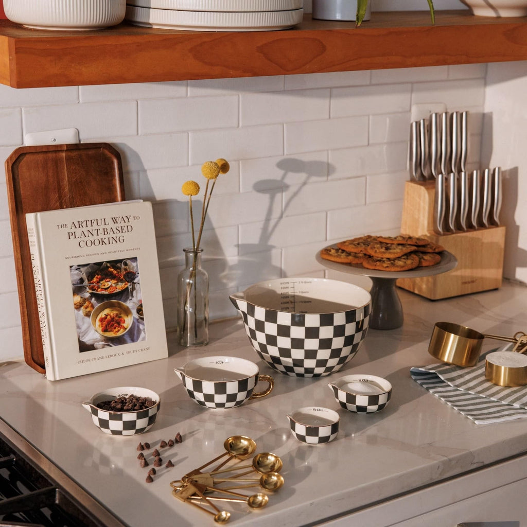 5-Piece Green Checkered Ceramic Mixing & Measuring Bowl Set product image
