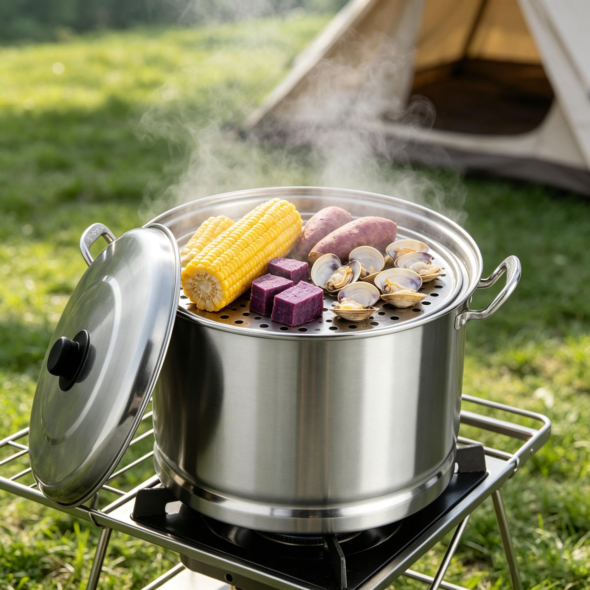 16 Quart Aluminum Steamer Pot With Removable Steam Insert And Matching Lid product image