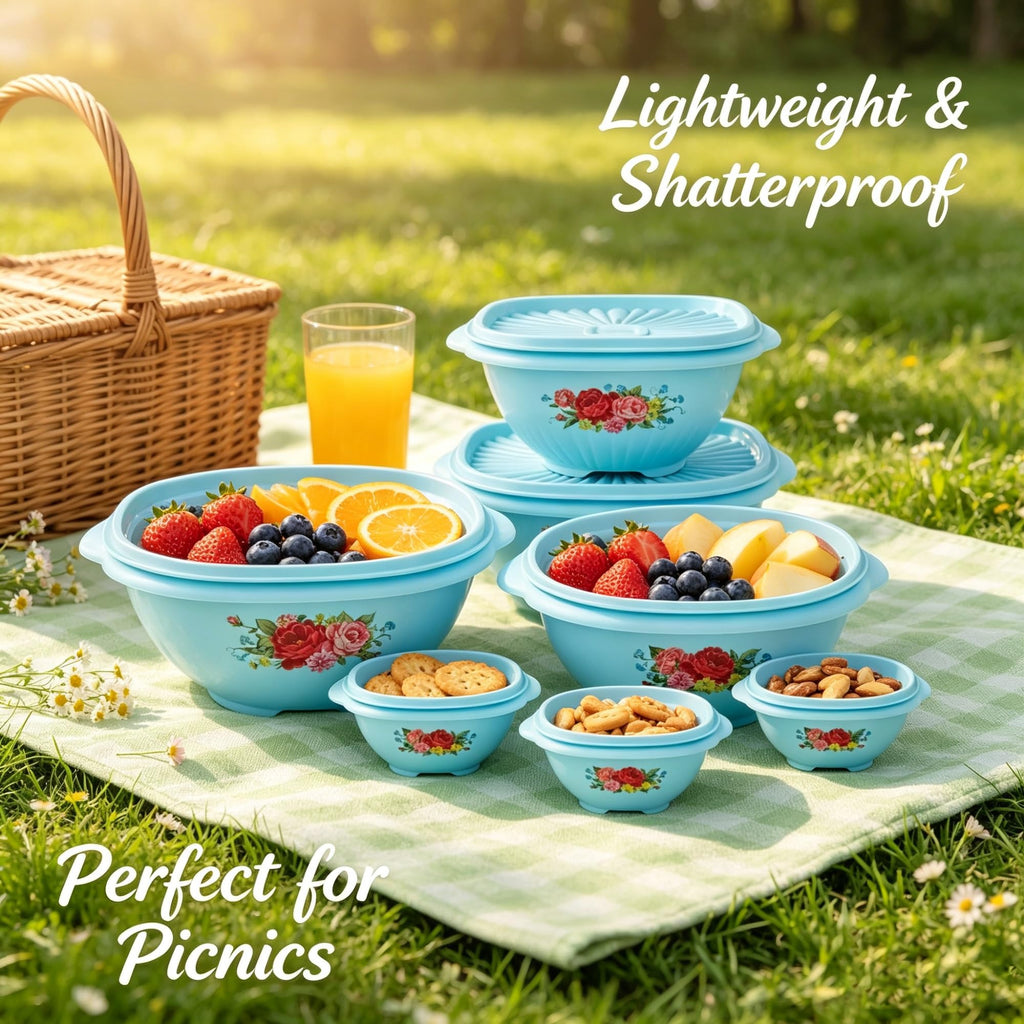 8 Piece Nesting Plastic Bowl Set With Matching Lids, Teal, Multi-Size BPA-Free Food Storage & Mixing Bowls For Meal Prep And Kitchen Organization product image