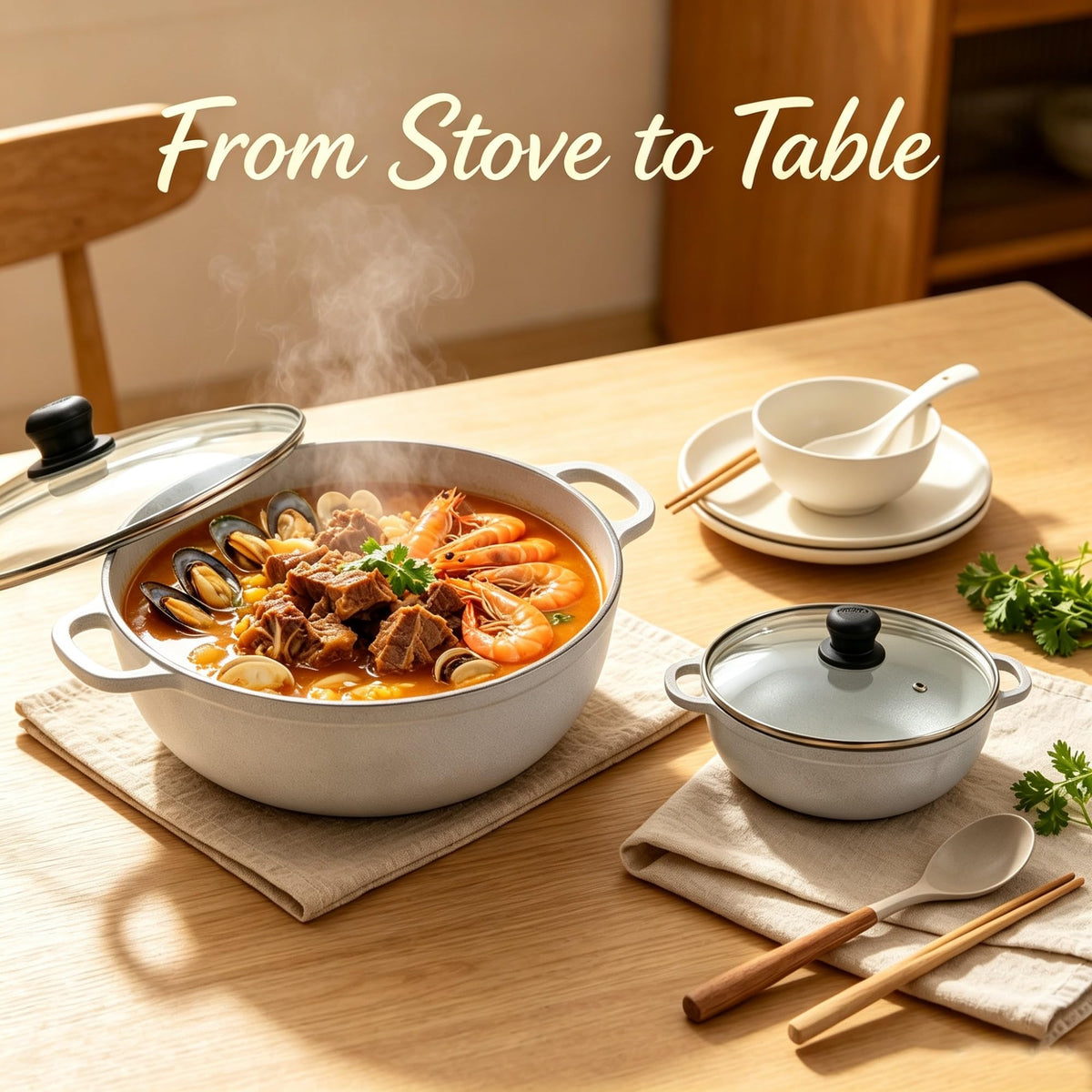 2.5/7QT Cast Aluminum Caldero 2-Piece Set With Glass Lid, 22/30CM Thickened Oven Safe Cooking Pot, Multipurpose Kitchen For Stewing, Braising, Soup And Sauce Making product image