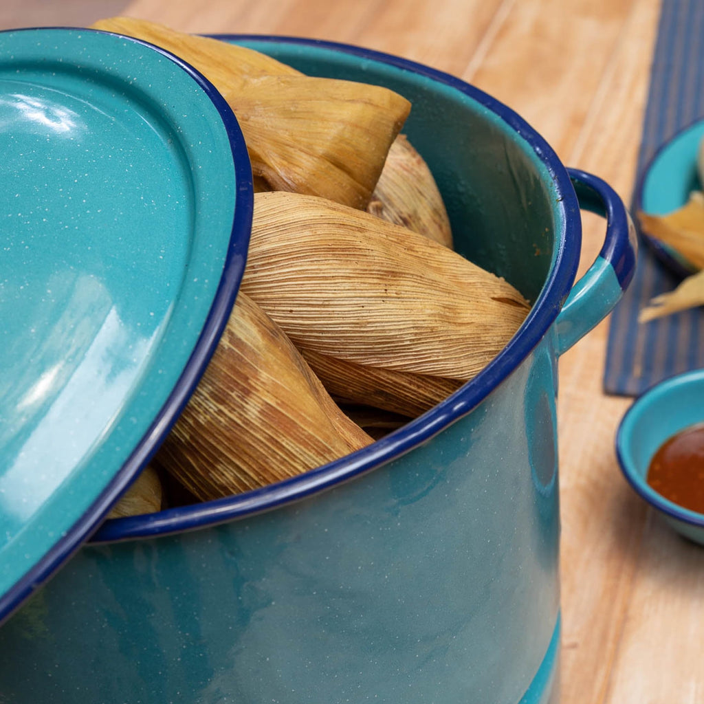 15 Quart Turquoise Blue Enamel on Steel Stockpot with Lid and Steaming Trivet product image