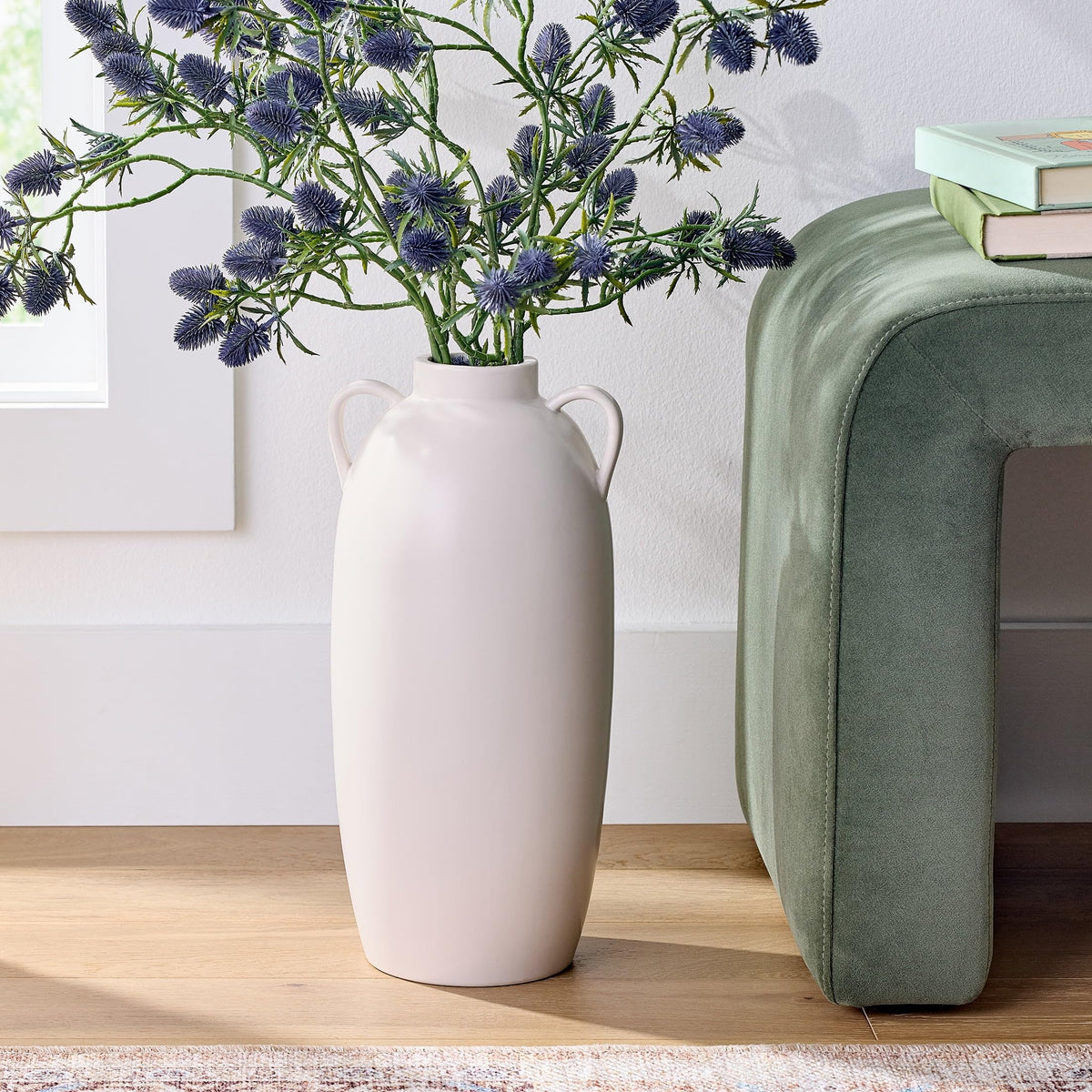 Stoneware Vase With Handles, Cream/White, 15 In - product image 6
