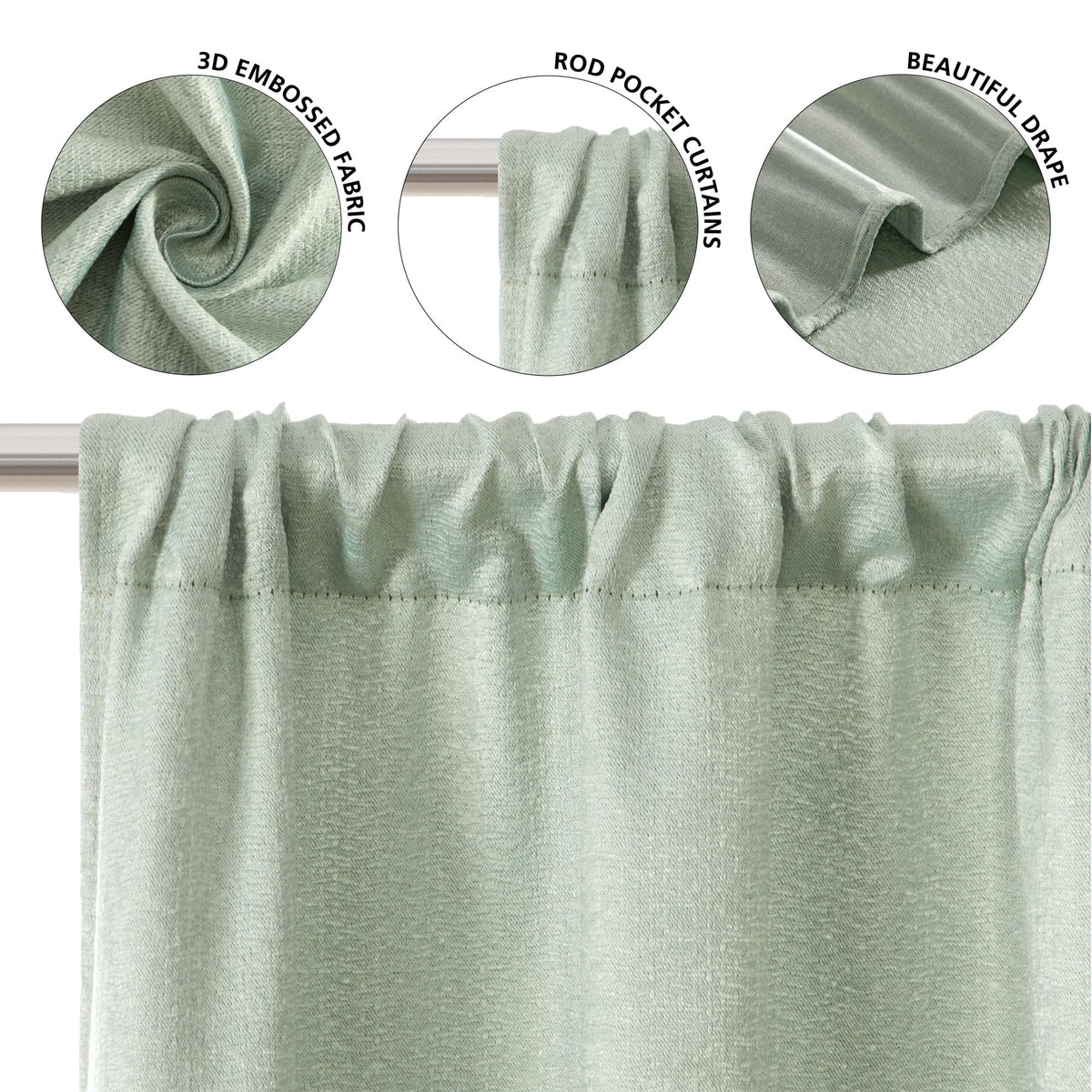 Green Blackout Curtain Panels, Each 28"W X 95"L Rod Pocket Window Curtains, 99% Light Blocking Polyester Energy Saving Drapes Fit Rods Up To 1 Inch Diameter, Machine Washable Bedroom Living Room Decor product image