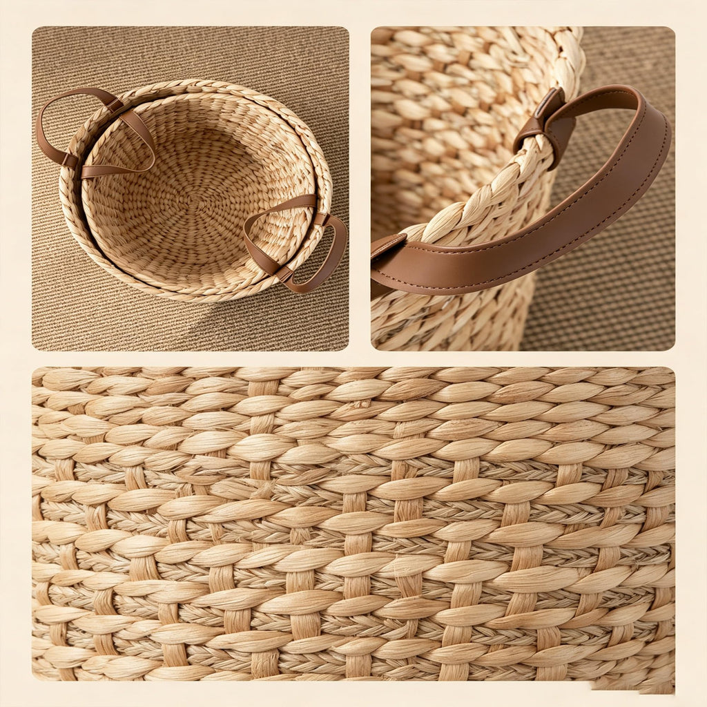 16.75 Gallon Round Wicker Laundry Hamper, Light Brown Water Hyacinth Clothes Basket With Handles & Removable Liner, 15.7 Inch Cube Storage Bin For Bedroom Bathroom product image