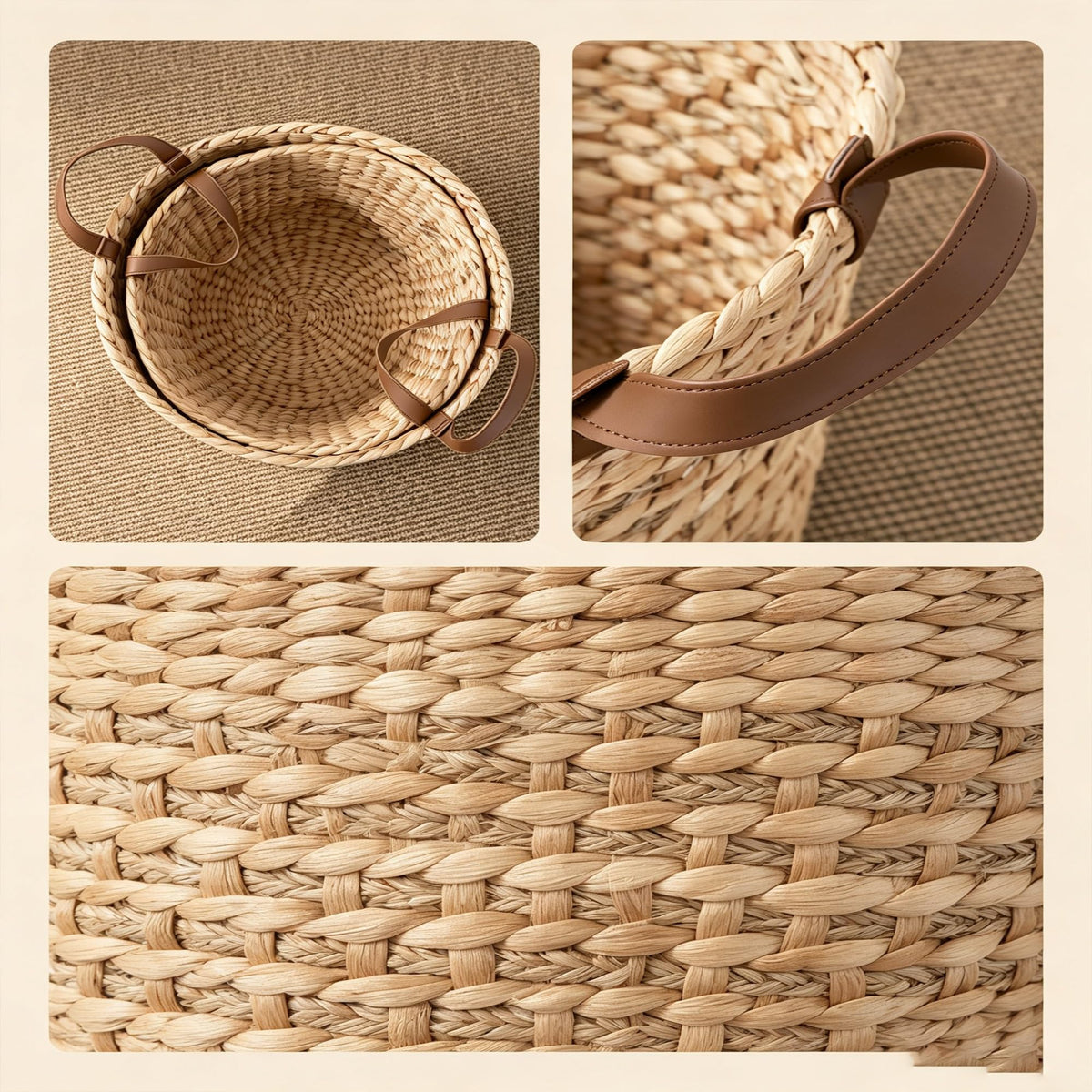 16.75 Gallon Round Wicker Laundry Hamper, Light Brown Water Hyacinth Clothes Basket With Handles & Removable Liner, 15.7 Inch Cube Storage Bin For Bedroom Bathroom product image